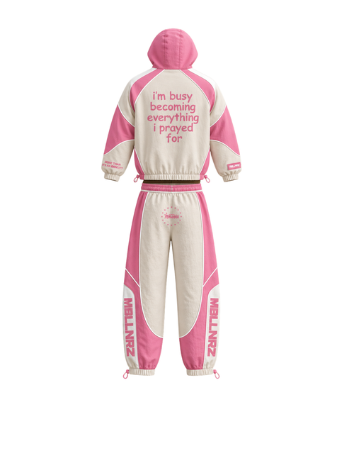 Mobillionairez "Busy Becoming" Breast Cancer Awareness Nylon Jogger Set - Pink & Cream (Unisex)