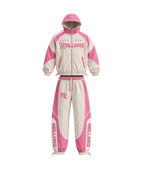 Mobillionairez "Busy Becoming" Breast Cancer Awareness Nylon Jogger Set - Pink & Cream (Unisex)