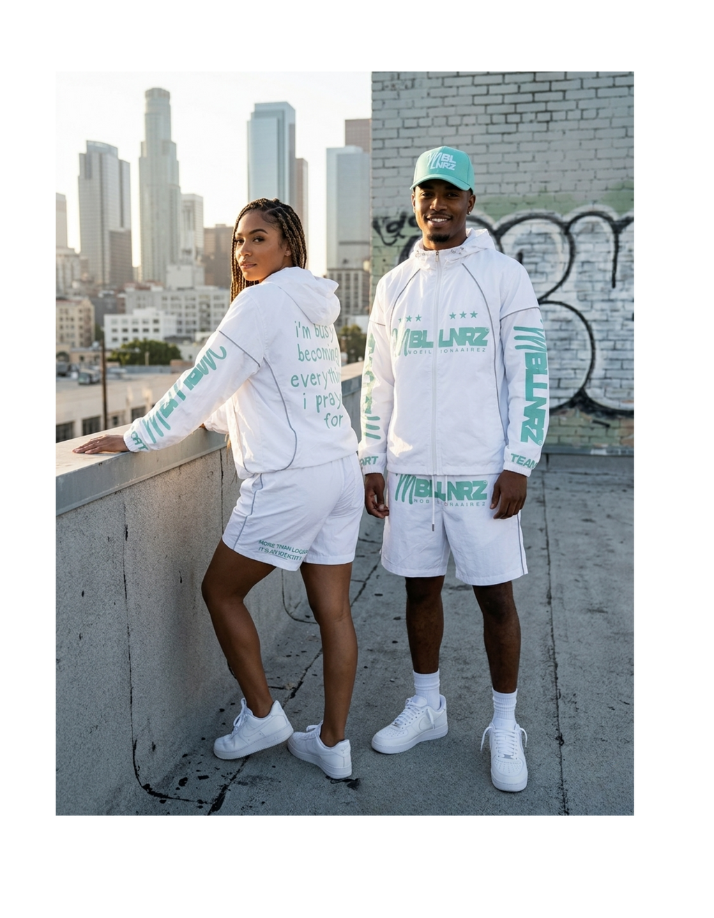Mobillionairez "Busy Praying" Nylon Jogger Set - Mint Blue (Unisex)