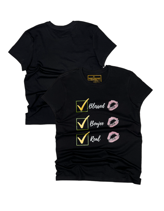 Mobillionairez Blessed, Boujee, Real "BBR" Tee - Black