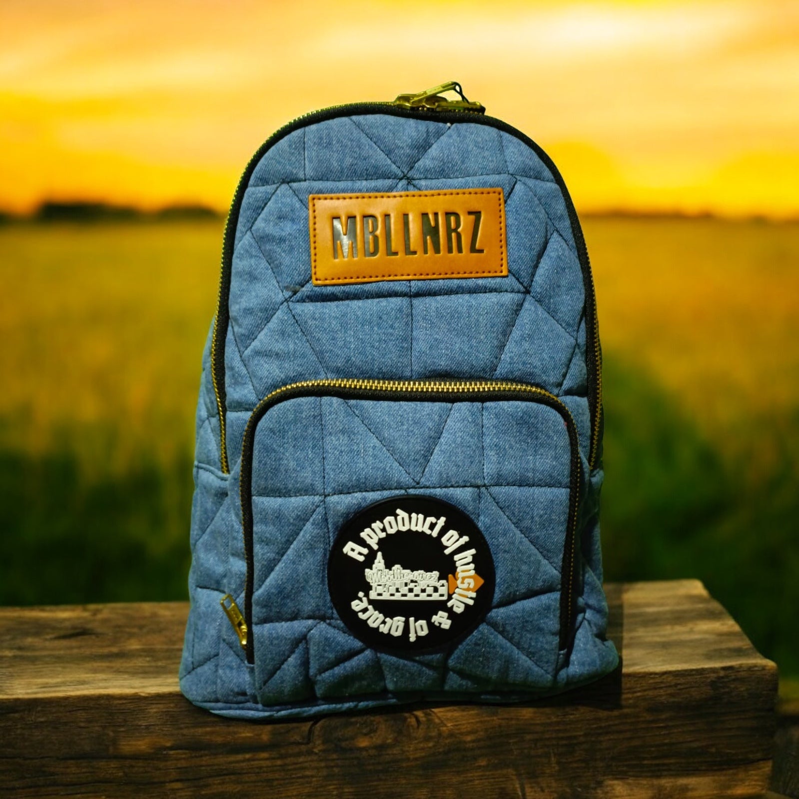 Mobillionairez "Hustle & Grace" Cross Body Bag - Denim (Unisex)