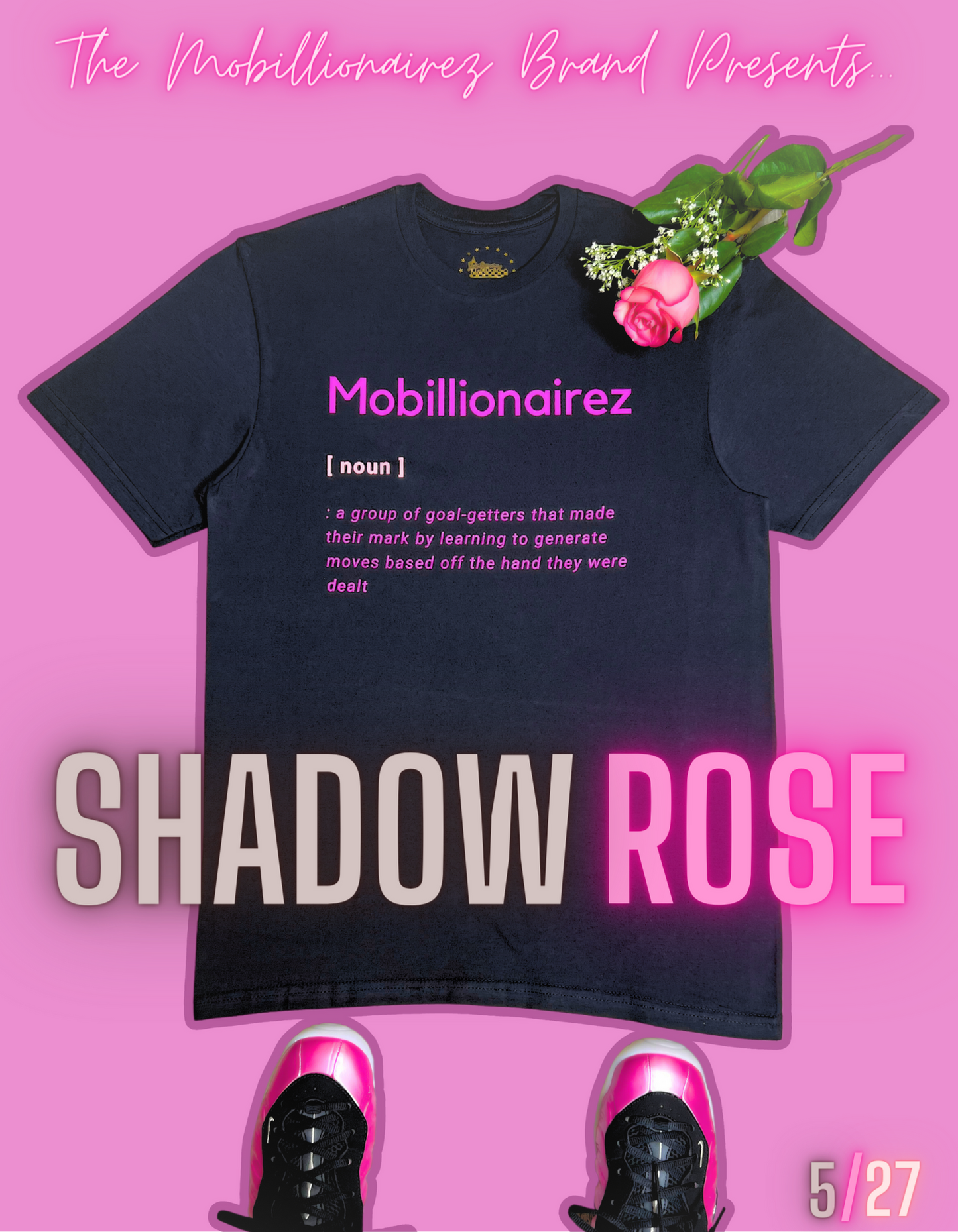 Mobillionairez "Shadow Rose" Definition Tee - Black & Pink