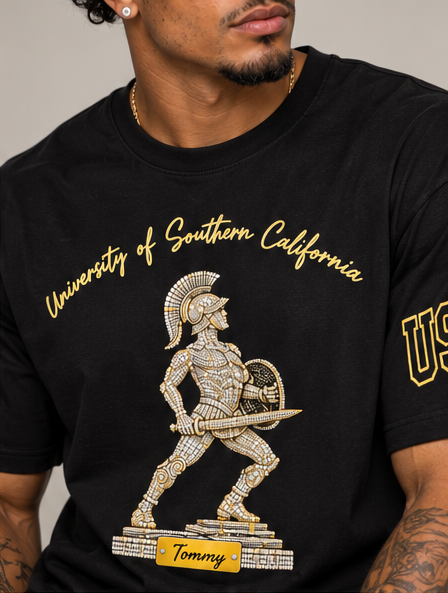 USC x Mobillionairez Collegiate Tee - Black/Curved Logo (Unisex)